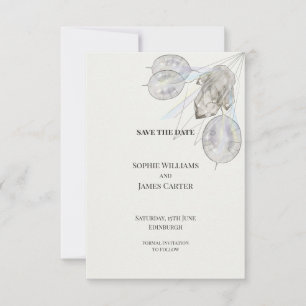 Silver Honesty Leaf Wedding Save the Date