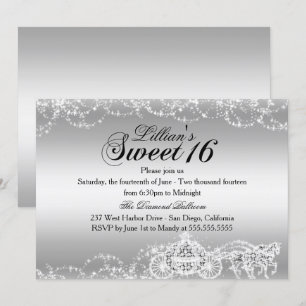 Silver Horse Carriage Princess Sweet 16 Invite