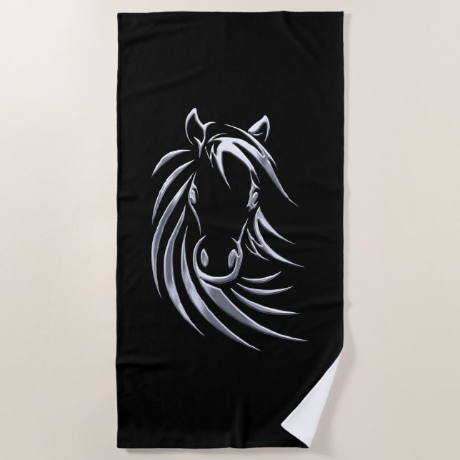 Silver Horse Head Beach Towel (Front)