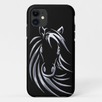 Silver Horse Head on Black