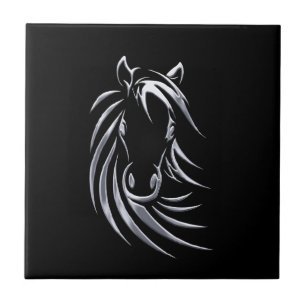 Silver Horse Head on Black Tile