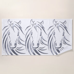 Silver Horse Heads Beach Towel