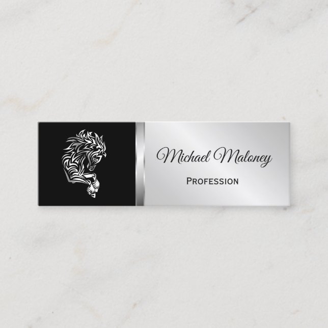 Silver Horse On Black Background Mini Business Card (Front)