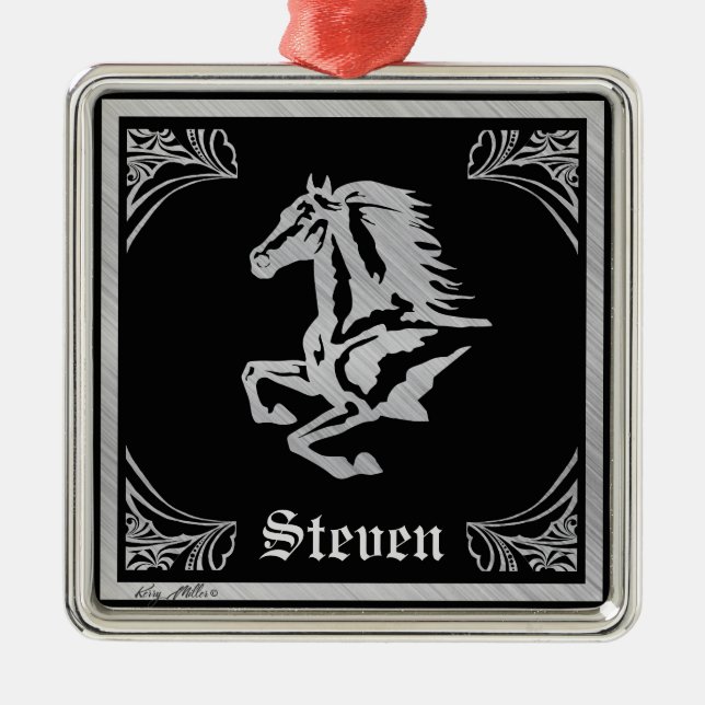 SILVER HORSE SILHOUETTE METAL TREE DECORATION (Front)