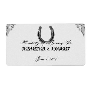 Silver Horseshoe on White Water Bottle Label