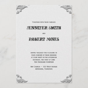 Silver Horseshoe on White Wedding Invitation