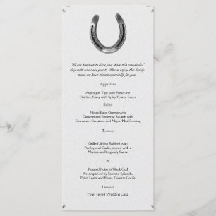 Silver Horseshoe on White Wedding Menu