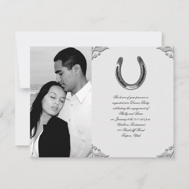 Silver Horseshoe Wedding Engagement Invitation (Front)