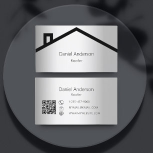 Silver house roof modern QR code Business Card