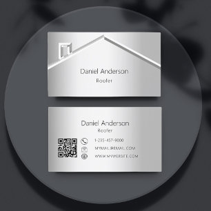 Silver house roof modern QR code Business Card