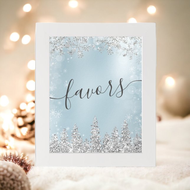 Silver ice blue snow pine favours bridal shower poster (Silver ice blue snow pine favors bridal shower poster)