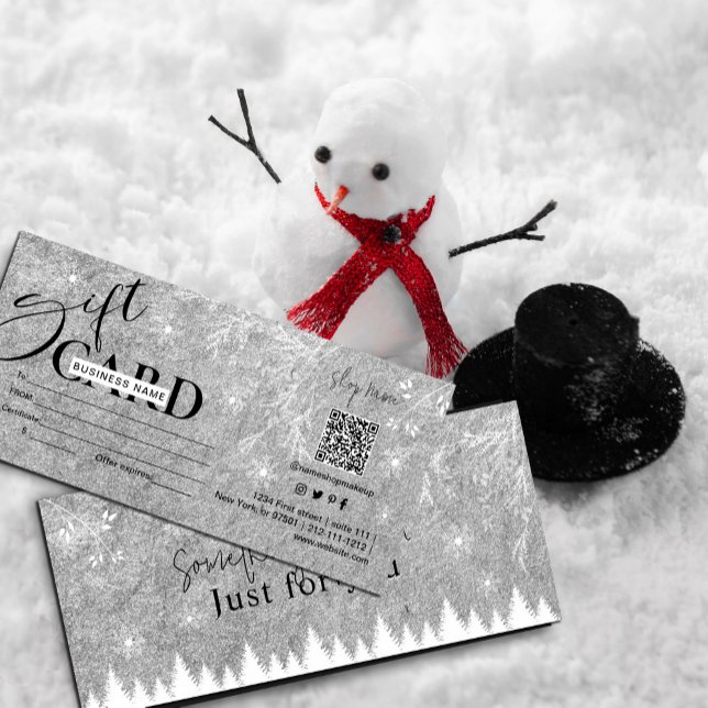 Silver ice Grey snowflakes pine Gift Card (#snowflakes  #icegray #winter #winterwonderland #grayandwhite #zazzlemade #script #christmas)