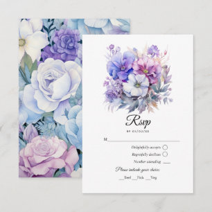Silver, Icy Blue and Lilac Floral Wedding RSVP Card
