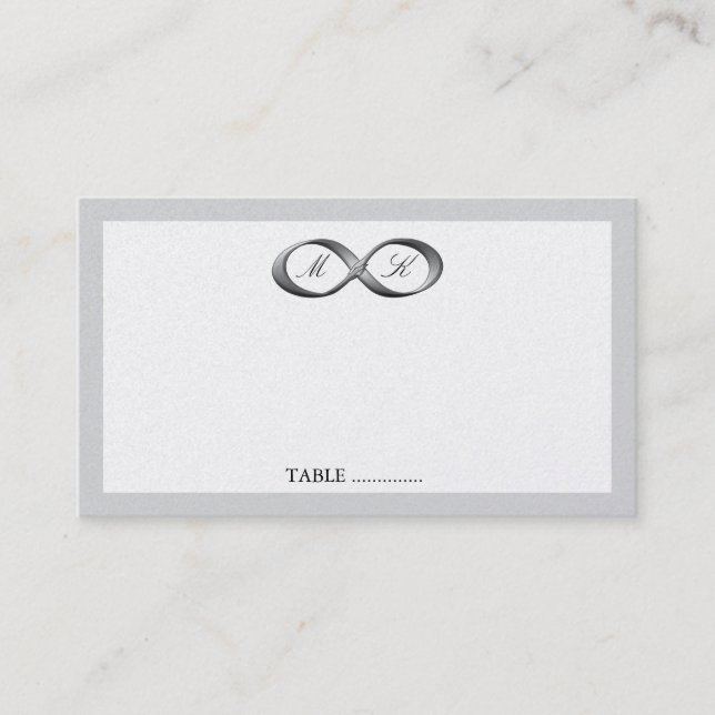 Silver Infinity Hand Clasp Wedding Place Card (Front)