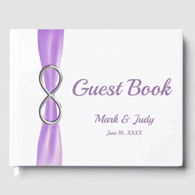 Silver Infinity Purple Ribbon Wedding Guestbook (Front)
