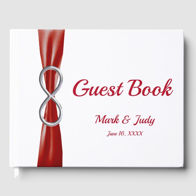 Silver Infinity Red Ribbon Wedding Guestbook (Front)