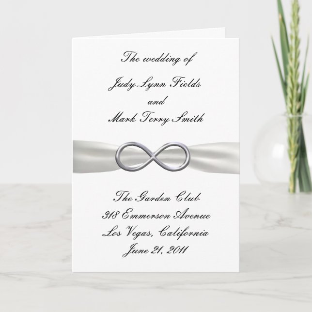 Silver Infinity White Wedding Program Card (Front)