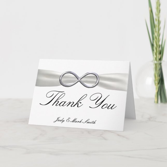 Silver Infinity White Wedding Thank You Card (Front)