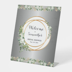 Silver-Infused Botanical Bliss Bridal Shower  Pedestal Sign