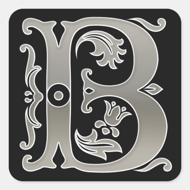 Silver Initial B Capital Letter Sticker (Front)
