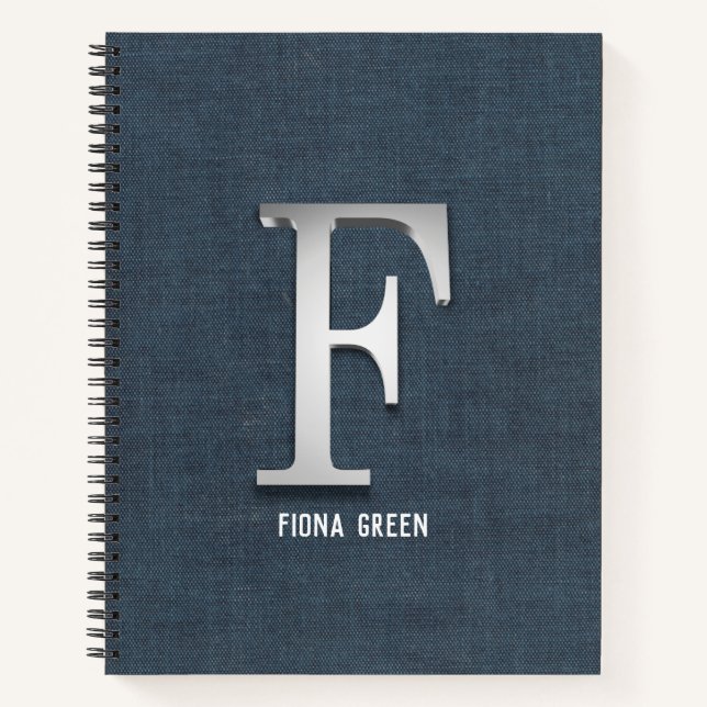 Silver Initial canvas Notebook (Front)