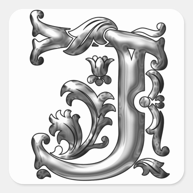 Silver Initial J Letter Sticker (Front)