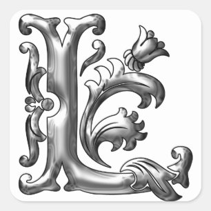 Silver Initial L Capital Letter Monogram Sticker