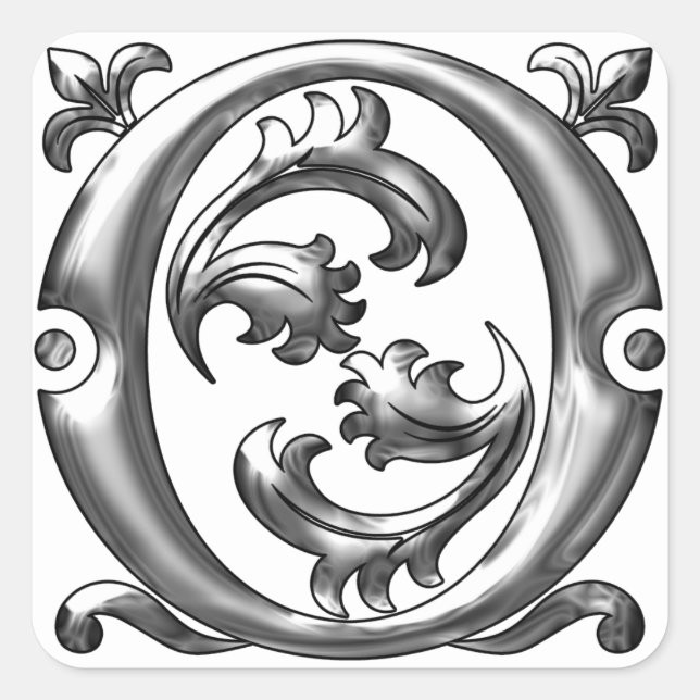 Silver Initial O Capital Letter Monogram Sticker (Front)