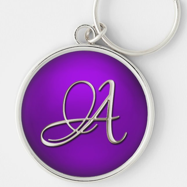 Silver Initial Purple Keychain (Front)
