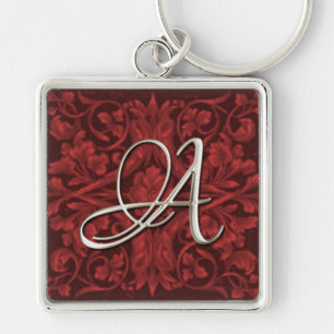 Silver Initial Red Renaissance Keychain