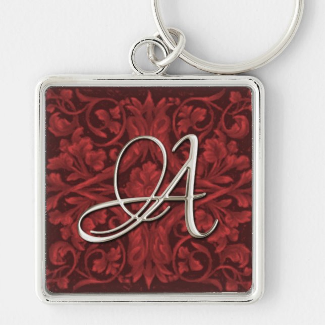 Silver Initial Red Renaissance Keychain (Front)