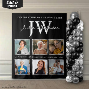 Silver Initials Custom Birthday Backdrop and Photo Tapestry