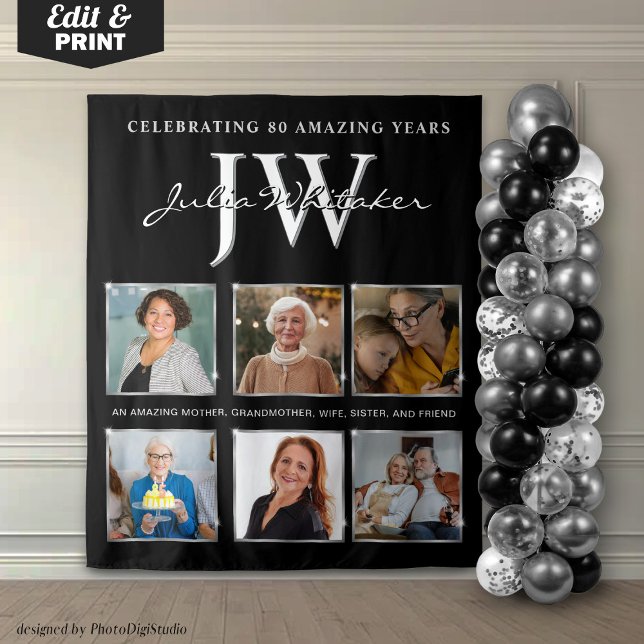 Silver Initials Custom Birthday Backdrop and Photo Tapestry (Silver Initials Custom Birthday Backdrop and Photo)