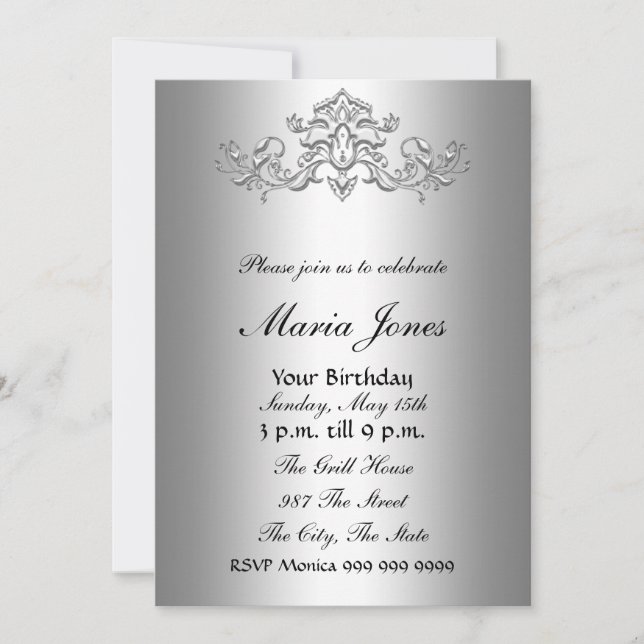 Silver Invitation Sweet sixteen 16 (Front)