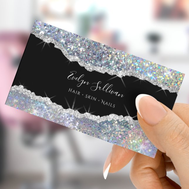 Silver iridescent glitter business card (Creator Uploaded)