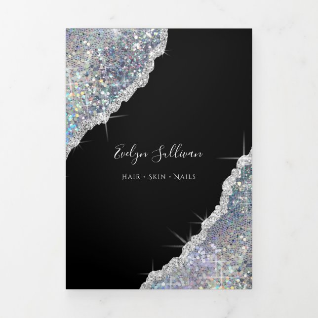 Silver iridescent glitter trifold brochure (Cover)