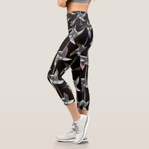 Silver iridescent movement twister windmill power capri leggings