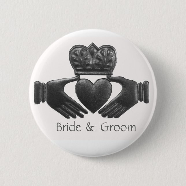 Silver Irish claddagh bride and groom button (Front)