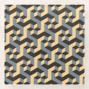 Silver Ivory Geometric Complex Tile Glass Coaster