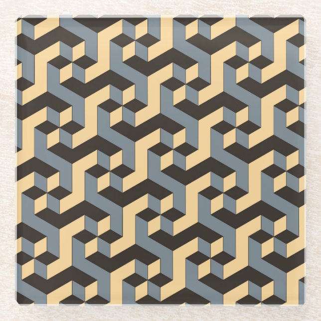 Silver Ivory Geometric Complex Tile Glass Coaster (Front)