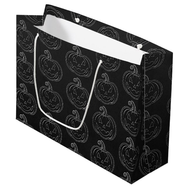 Silver Jack O' Lantern Halloween Large Gift Bag (Front Angled)