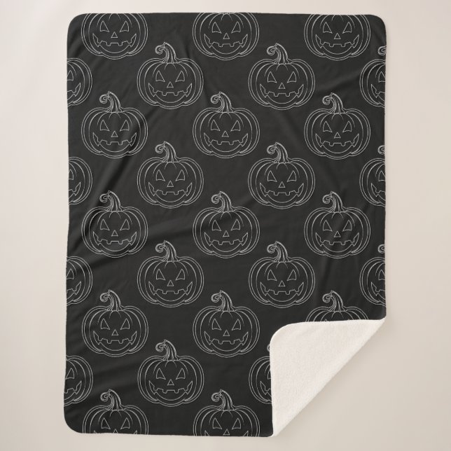 Silver Jack O' Lantern Halloween Sherpa Blanket (Front)
