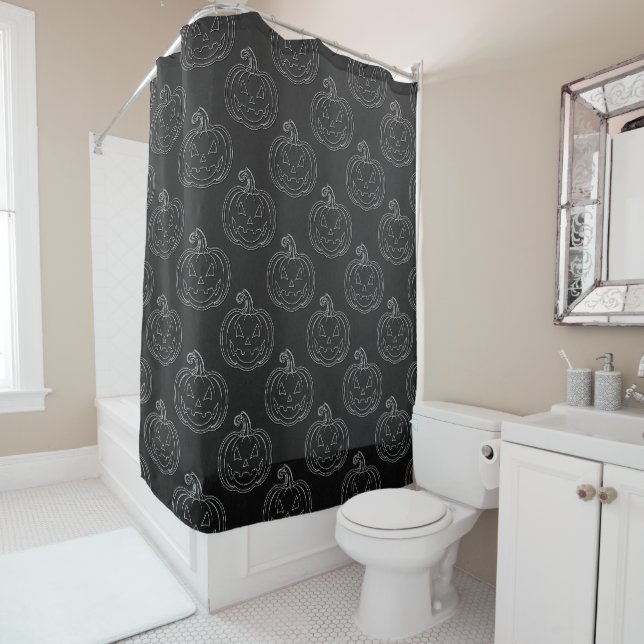Silver Jack O' Lantern Halloween Shower Curtain (In Situ)