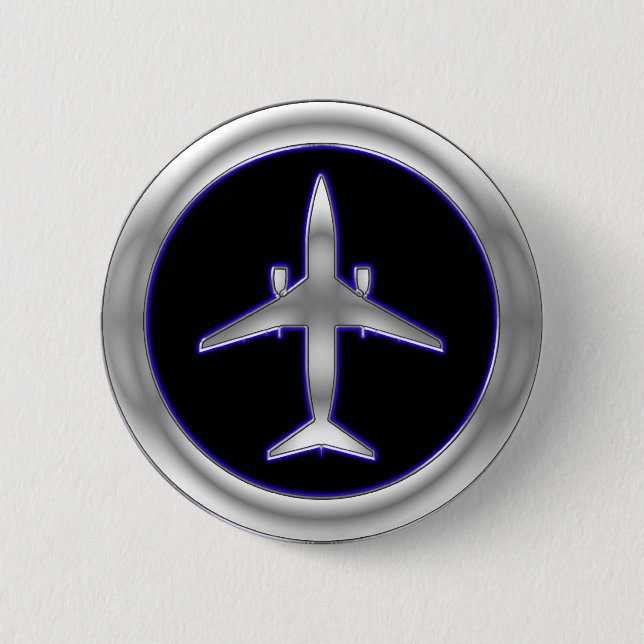 Silver Jet Aircraft 6 Cm Round Badge (Front)