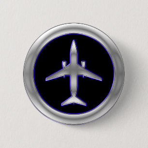 Silver Jet Aircraft 6 Cm Round Badge
