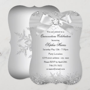 Silver Jewel Bow Snowflake Quinceanera Invitation