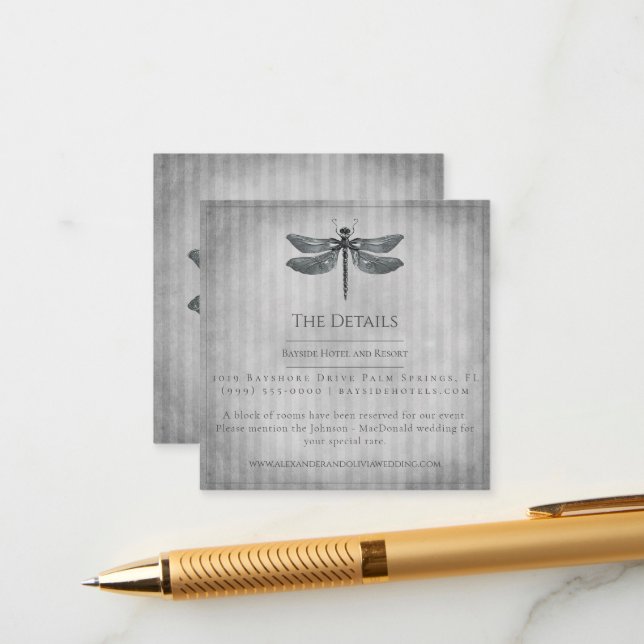 Silver Jewelled Dragonfly Wedding Enclosure Card (Front/Back In Situ)