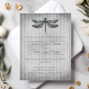 Silver Jewelled Dragonfly Wedding Invitation