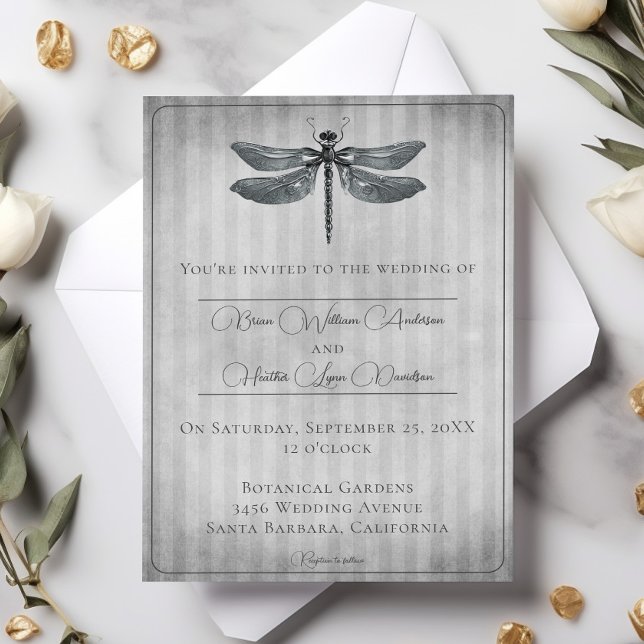 Silver Jewelled Dragonfly Wedding Invitation (Silver Jeweled Dragonfly Wedding Invitation)