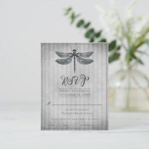 Silver Jewelled Dragonfly Wedding RSVP Card